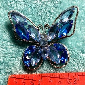 Vintage Butterfly Brooch - beautiful blue rhinestones on silver